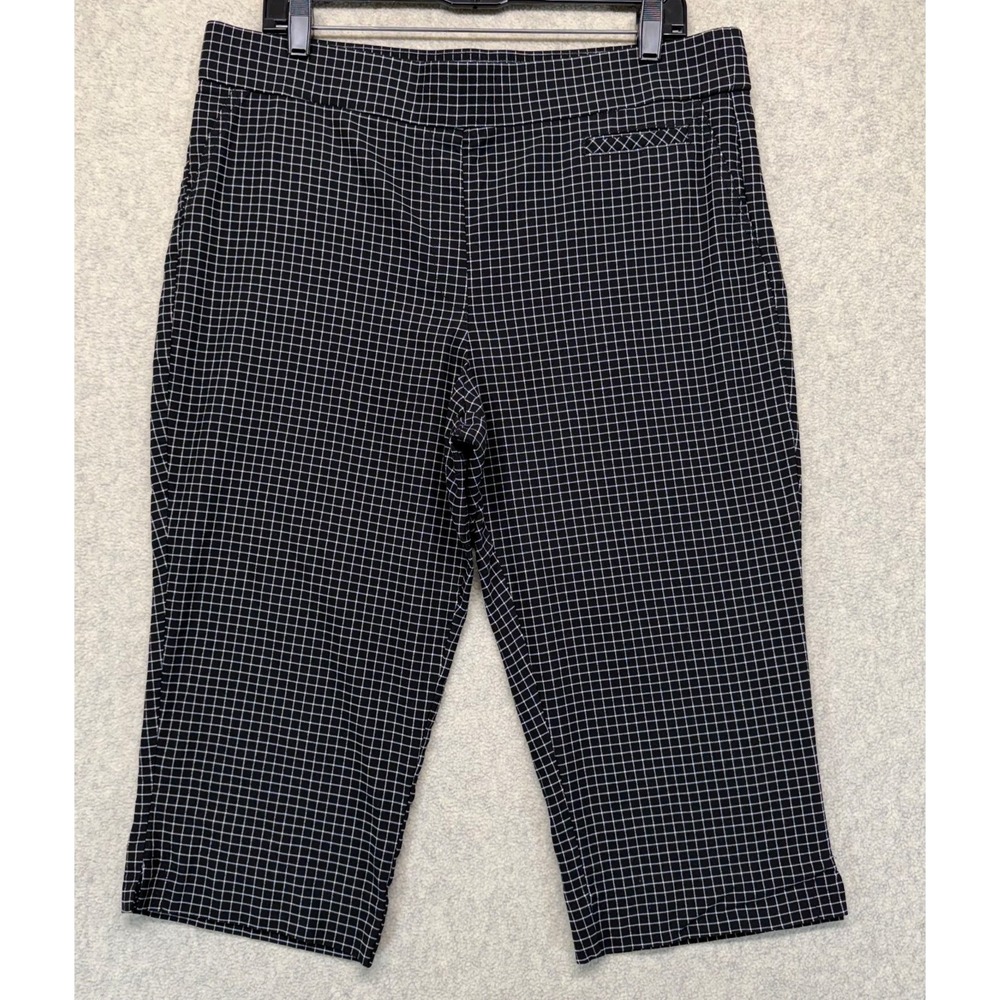Anne Klein Womens Cropped Capri‎ Pants Black White Micro Check Pull On XL